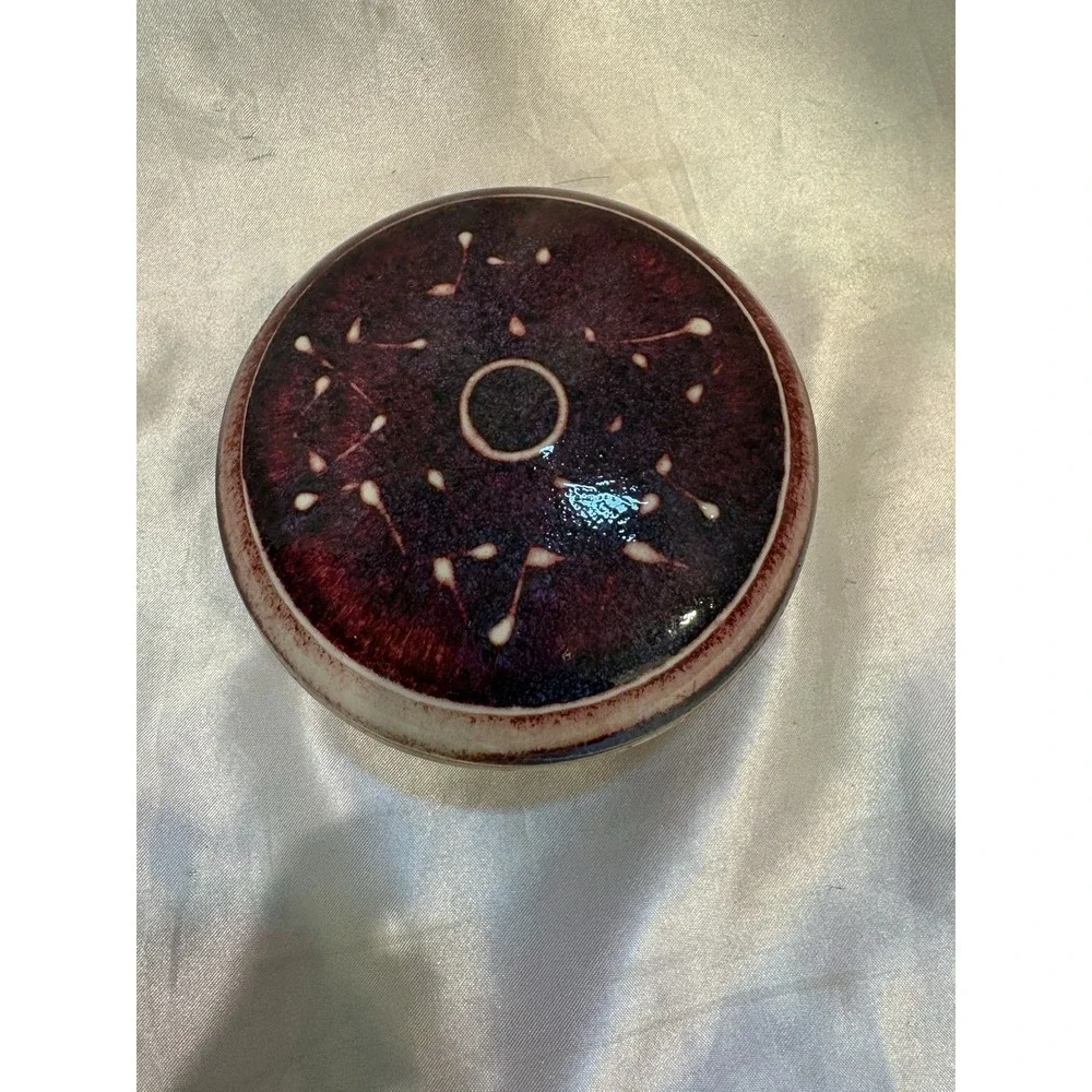Vintage Studio Art Pottery Hand Painted Made Covered Dish Bowl Trinket Signed